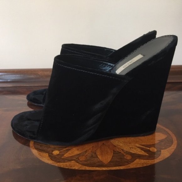 Prada Velvet Open Toe Wedge Sandals - Picture 1 of 7
